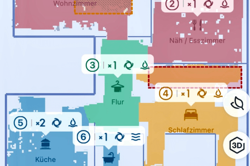 Die Wasserabgabe wird in der Ecovacs Home App des Deebot T9 für jeden Raum einzeln festgelegt